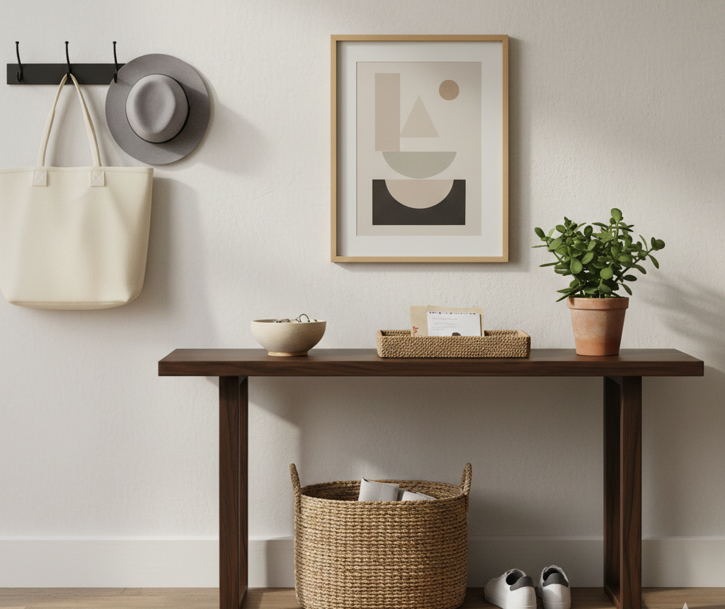 Inviting and practical entryway with layered lighting