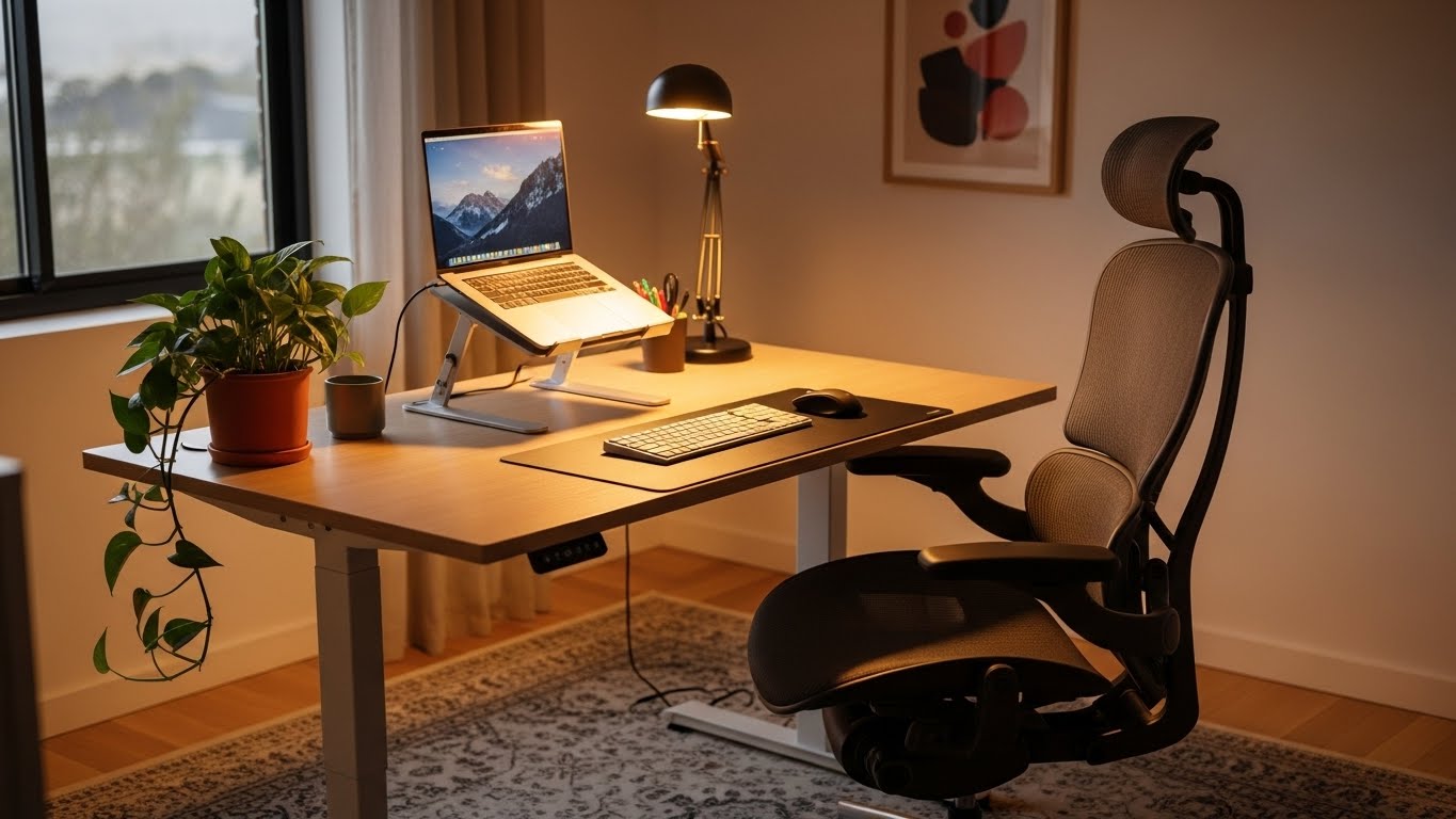 Ergonomic workspace supporting daily productivity rituals
