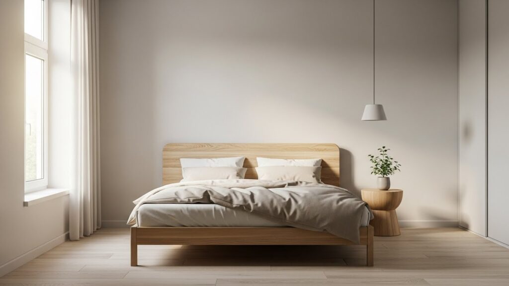 Minimalist bedroom design for restful sleep with neutral colors and natural light