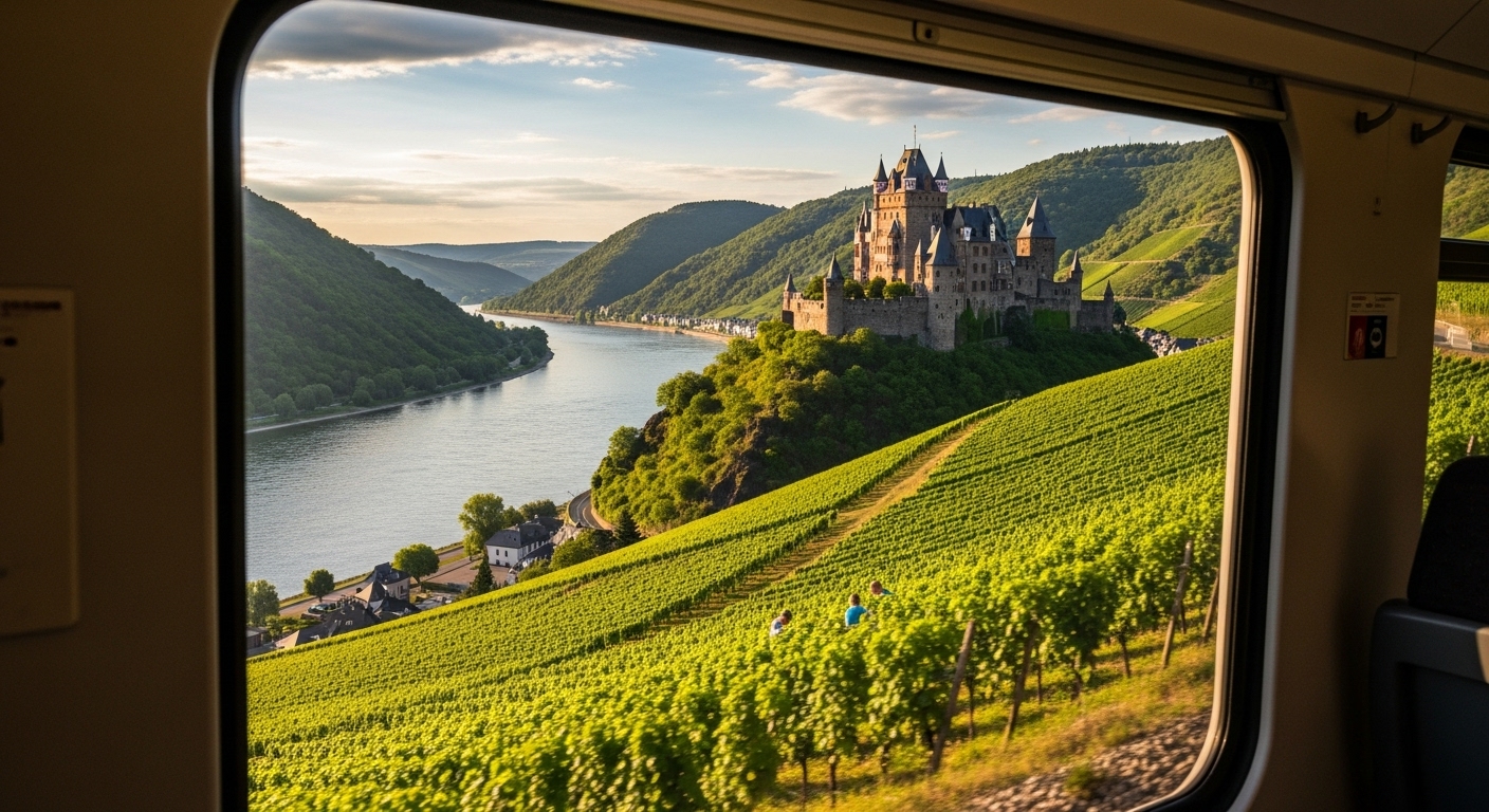 Rhine Valley line castle view from train window