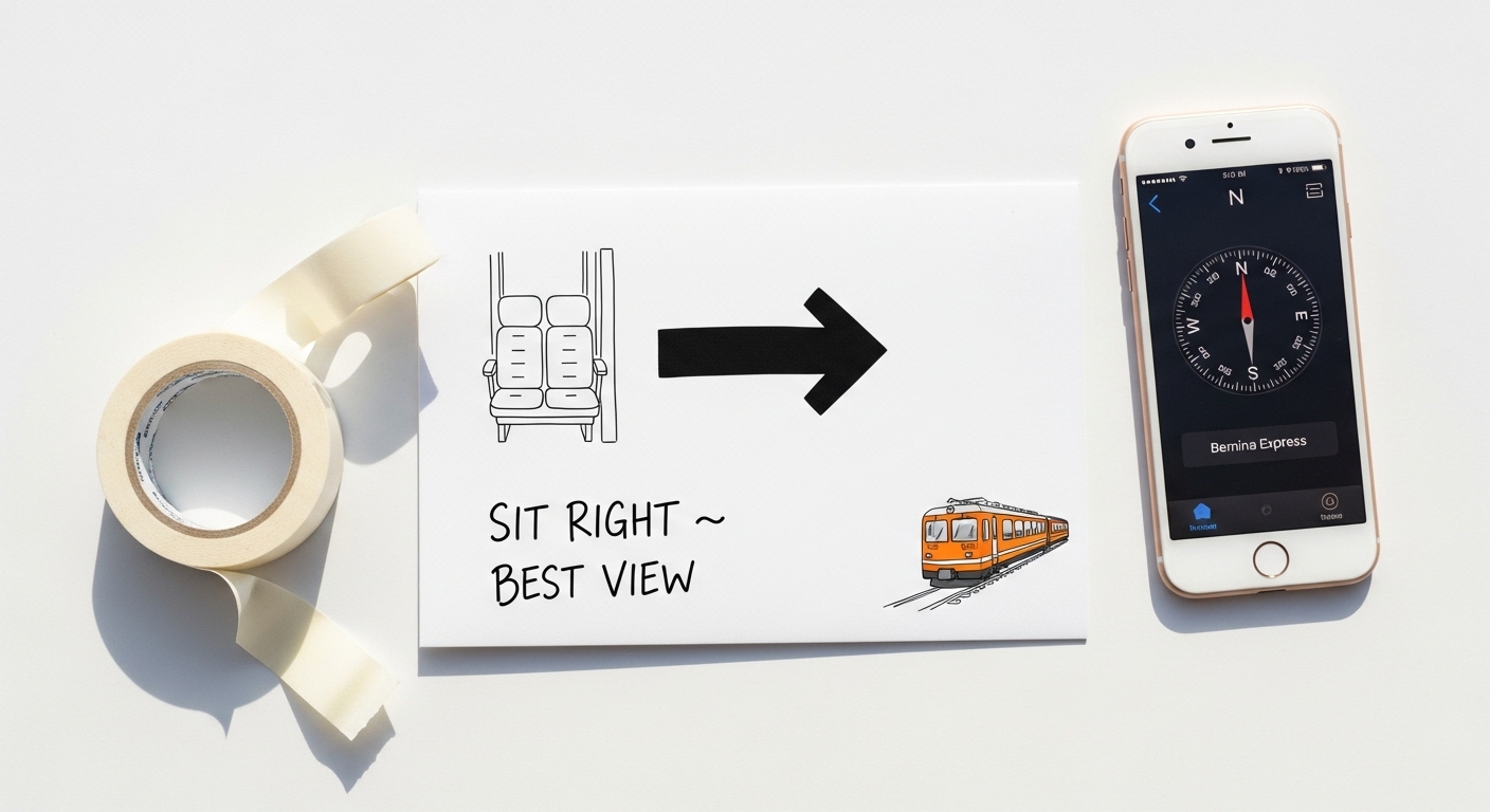 Sit right side train view cheat-card flatlay