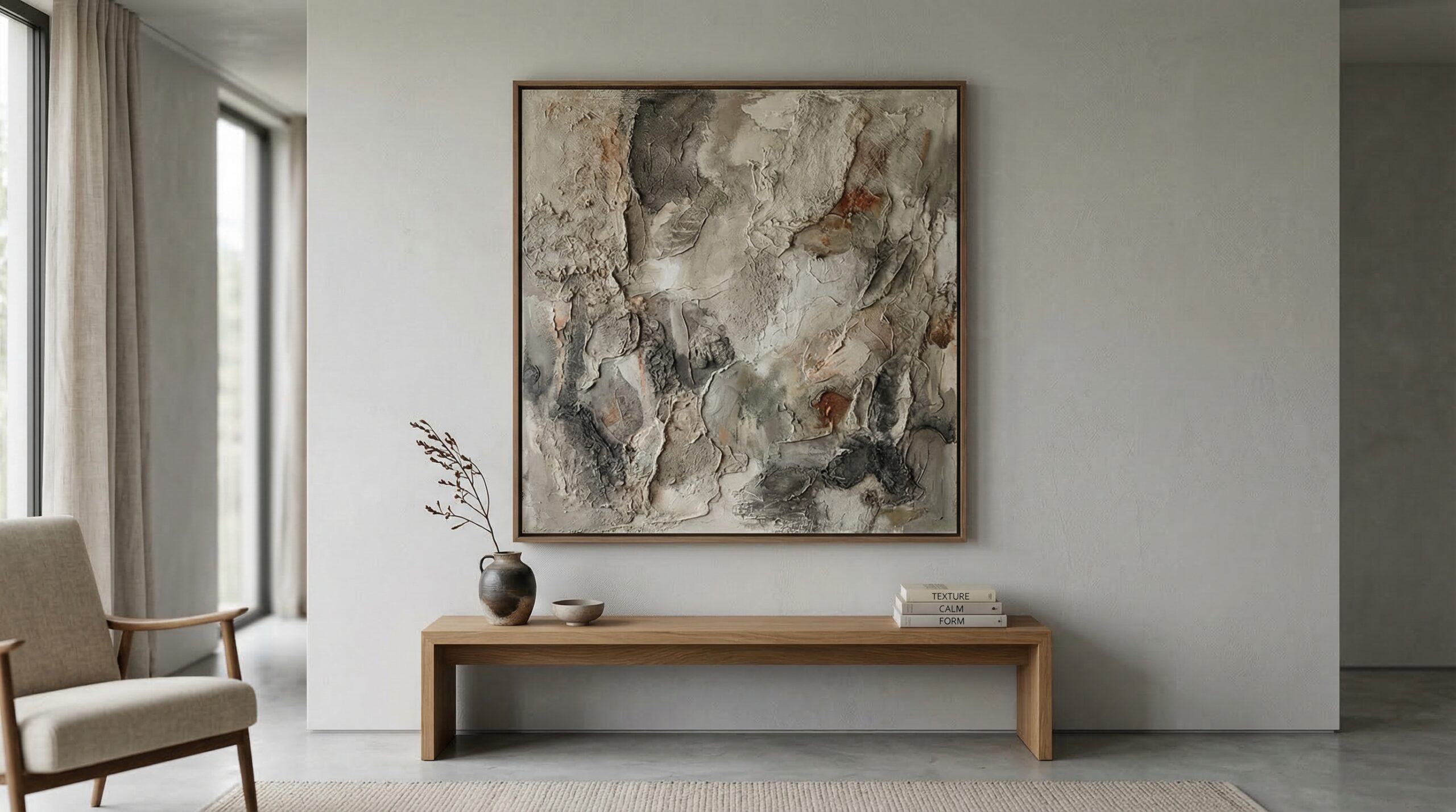 Single meaningful art piece in bedroom creating mindful decor and emotional grounding