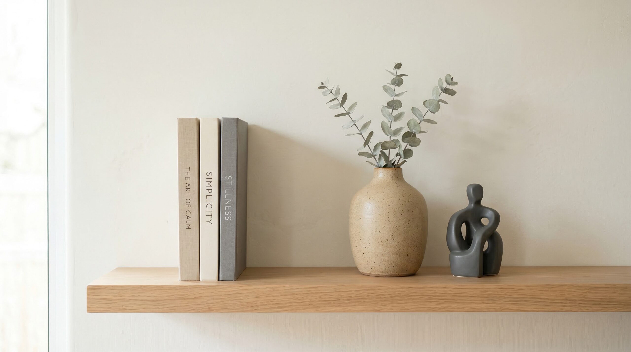 Minimalist decor on shelf