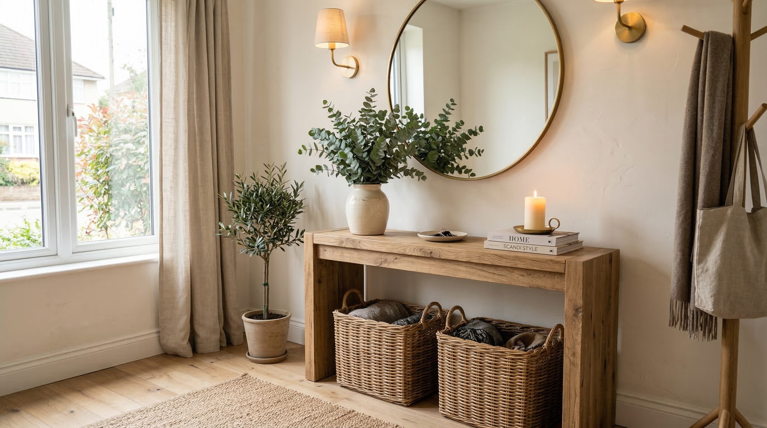 Inviting and practical entryway with layered lighting