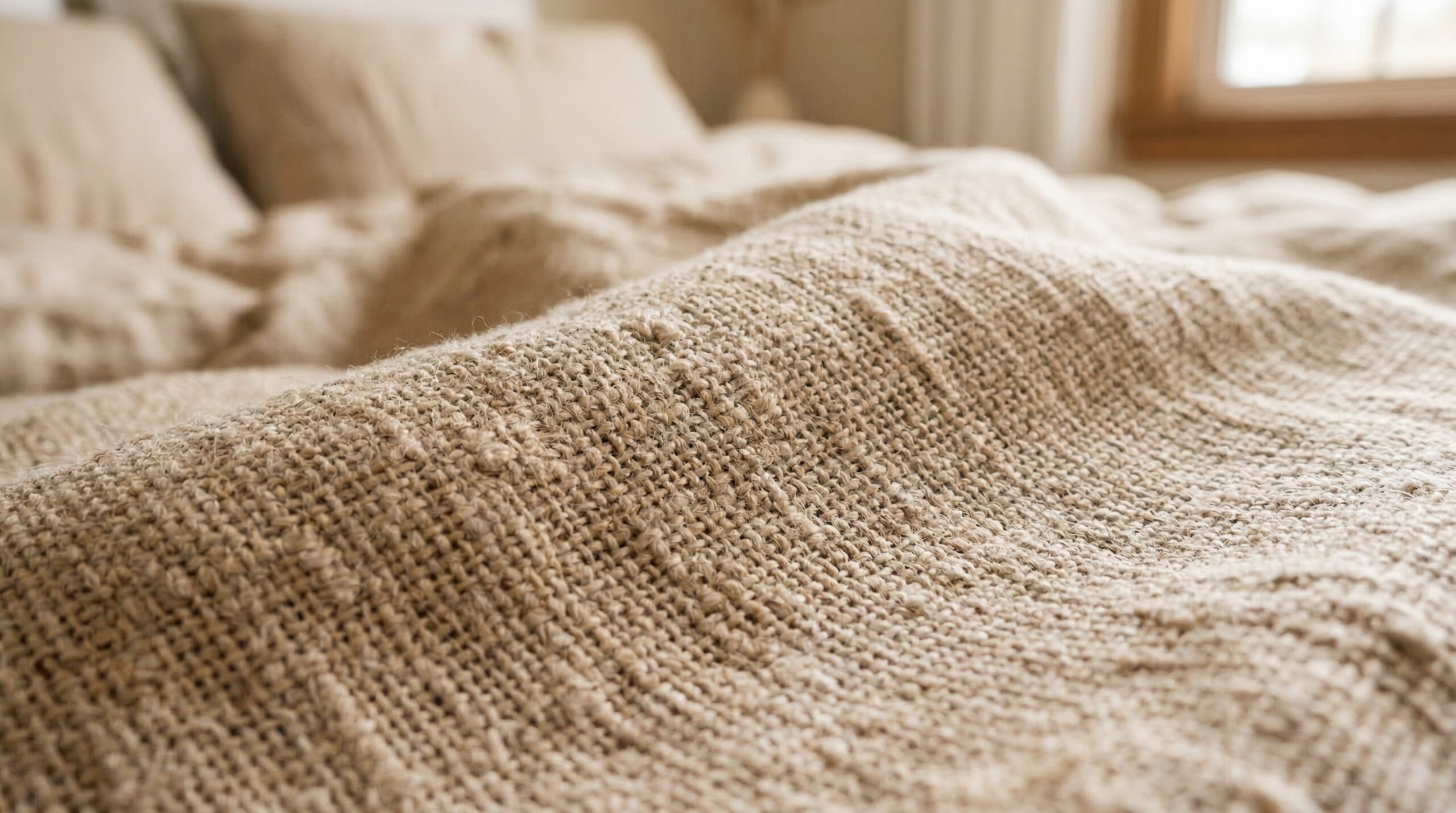 Natural linen and organic cotton bedding with soft texture for better sleep