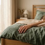 Minimalist bedroom with warm sunlight for jetlag recovery morning routine